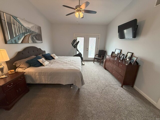 530 W 060 N, Lagrange, IN 46761 - carpeted bedroom featuring access to outside, french doors, vaulted ceiling, a ceiling fan, and baseboards
