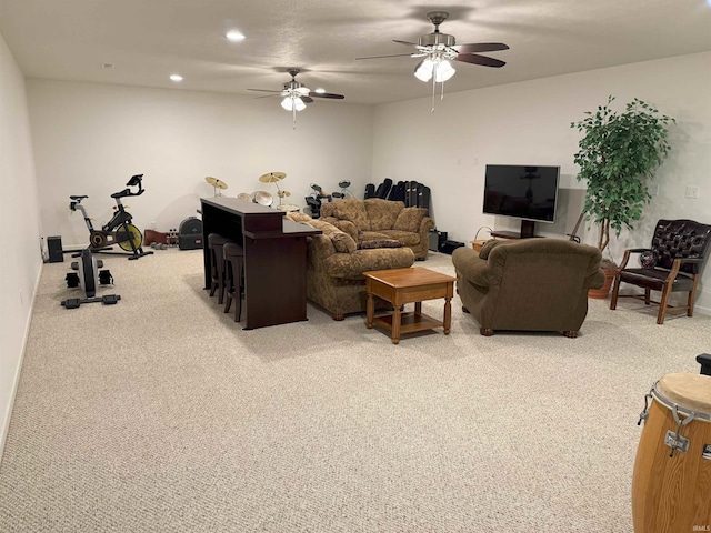530 W 060 N, Lagrange, IN 46761 - living room featuring light carpet, a ceiling fan, and recessed lighting