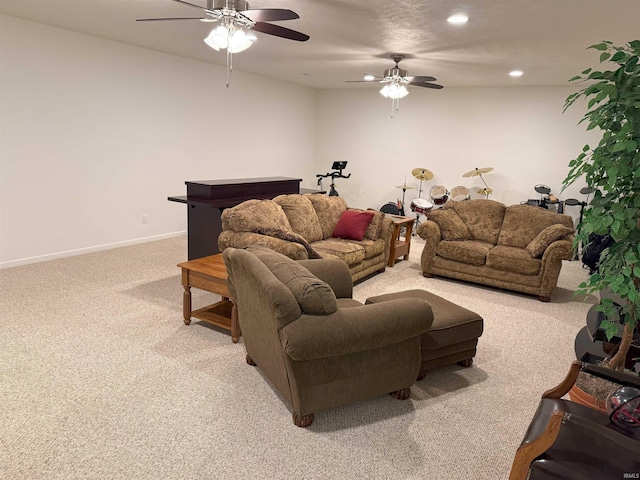530 W 060 N, Lagrange, IN 46761 - living area with light carpet, a ceiling fan, baseboards, and recessed lighting