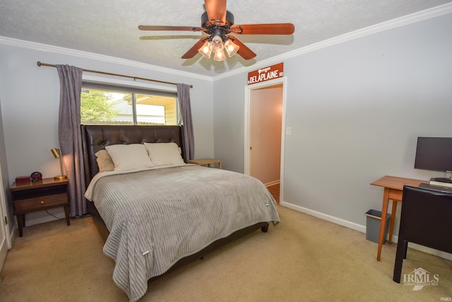 2318 W Concord Rd, Muncie, IN 47304 - bedroom featuring crown molding, light colored carpet, baseboards, and a ceiling fan
