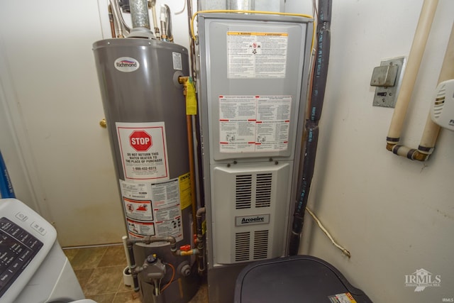 2318 W Concord Rd, Muncie, IN 47304 - utility room featuring gas water heater and heating unit