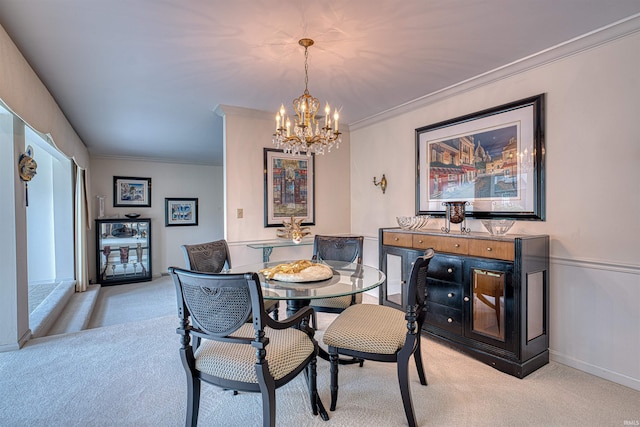 6888 Miller Ln, Newburgh, IN 47630 - dining space featuring a chandelier, light carpet, crown molding, and baseboards