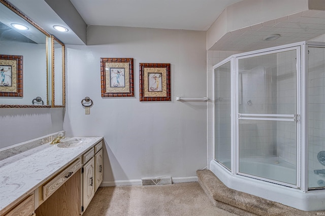 6888 Miller Ln, Newburgh, IN 47630 - full bath with vanity, baseboards, recessed lighting, and bath / shower combo with glass door