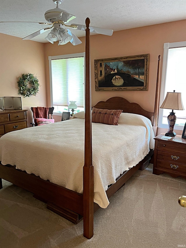 1976 Oak St, Linton, IN 47441 - bedroom with multiple windows, carpet, ceiling fan, and a textured ceiling