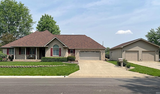 1976 Oak St, Linton, IN 47441 - ranch-style house with brick siding, a front lawn, and a shingled roof