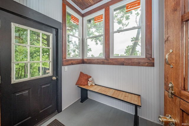201 S 11th St, New Castle, IN 47362 - doorway with wood walls and wood finished floors