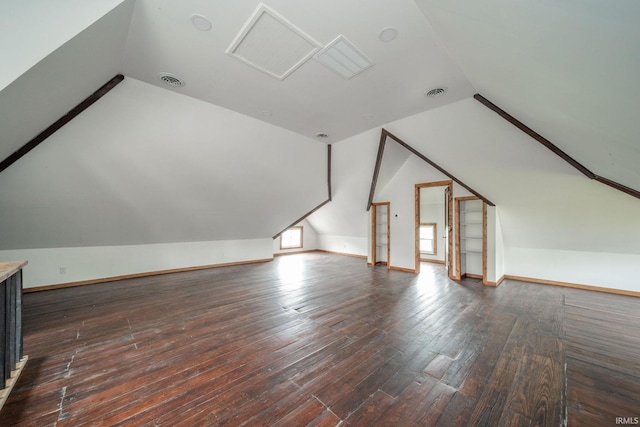 201 S 11th St, New Castle, IN 47362 - bonus room featuring lofted ceiling, wood-type flooring, and attic access