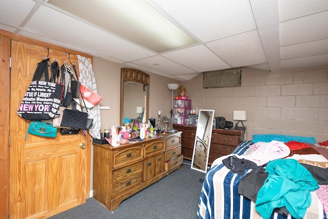 1310 Sinton Ave, Lafayette, IN 47905 - bedroom with carpet flooring, concrete block wall, and a drop ceiling