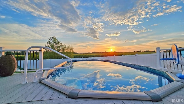 13224 Prairie Dr, Evansville, IN 47725 - pool at dusk with a deck
