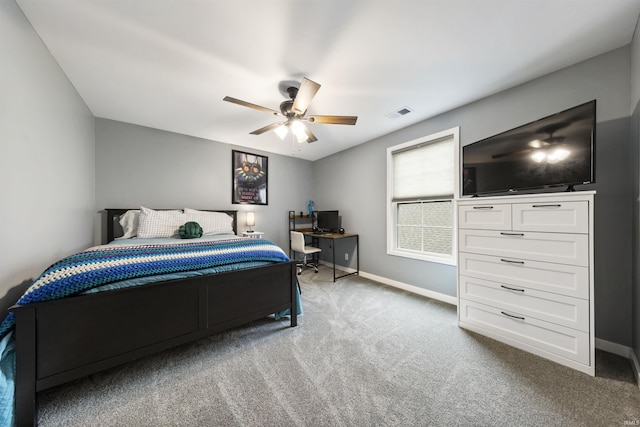 1215 Ladbrooke Dr, Evansville, IN 47725 - bedroom with carpet flooring, baseboards, an office area, and ceiling fan