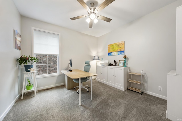 1215 Ladbrooke Dr, Evansville, IN 47725 - carpeted office space with a ceiling fan and baseboards