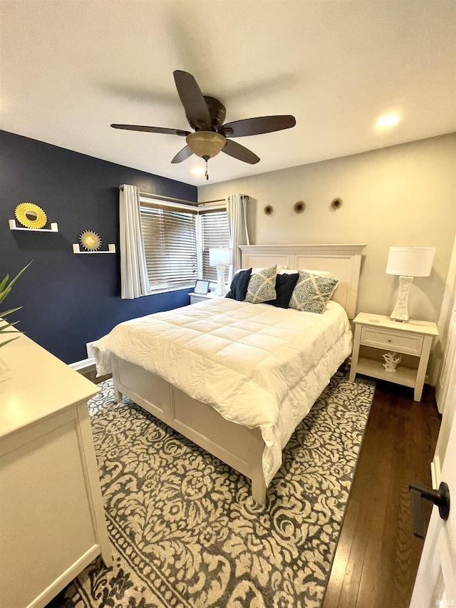 1741 Rockne Dr, South Bend, IN 46617 - bedroom featuring dark wood-style floors, a ceiling fan, and recessed lighting