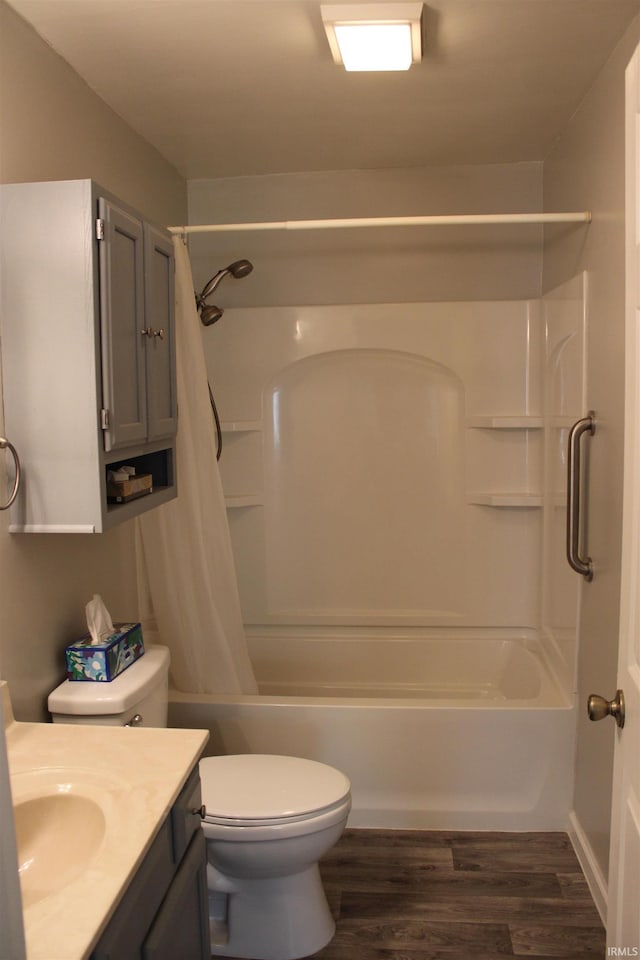 104 Tulip Ave, Evansville, IN 47711 - full bath with vanity, wood finished floors, toilet, and shower / bath combination with curtain