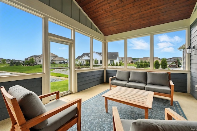 284 Savo Rock Ct, Fort Wayne, IN 46845 - sunroom / solarium featuring vaulted ceiling, outdoor lounge area, a residential view, and a water view