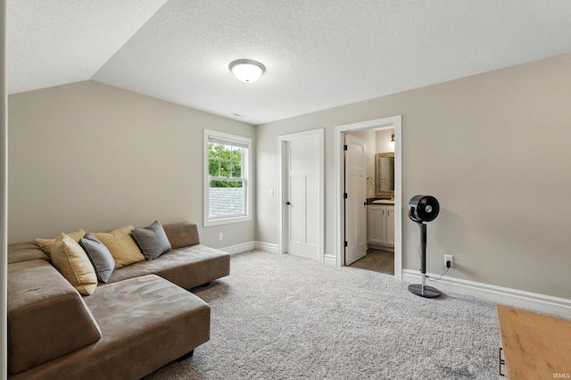 284 Savo Rock Ct, Fort Wayne, IN 46845 - living room featuring baseboards, carpet flooring, a textured ceiling, and vaulted ceiling
