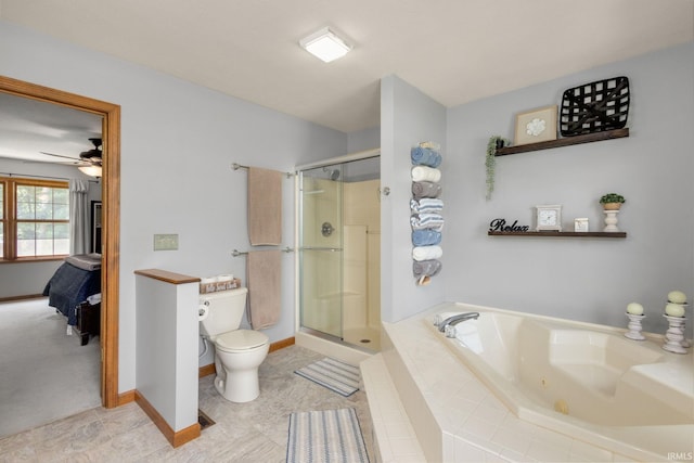 58679 Baugo Xing, Elkhart, IN 46517 - ensuite bathroom with a whirlpool tub, a stall shower, and a ceiling fan