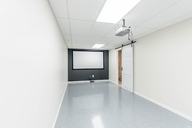 2502 Trillium Cv, Huntertown, IN 46748 - cinema featuring a barn door, baseboards, and a drop ceiling