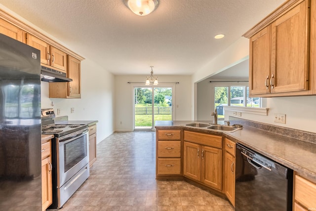 2502 Trillium Cv, Huntertown, IN 46748 - kitchen with appliances with stainless steel finishes, under cabinet range hood, a sink, healthy amount of natural light, and a textured ceiling