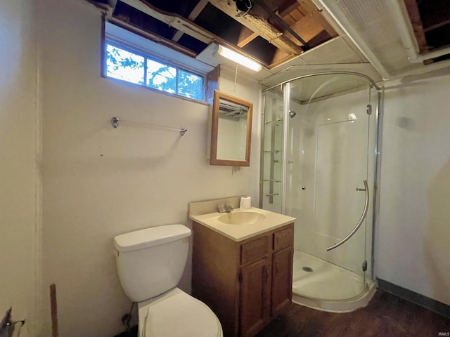 5425 Lincoln Ave, Evansville, IN 47715 - full bathroom featuring a shower stall, toilet, vanity, and wood finished floors