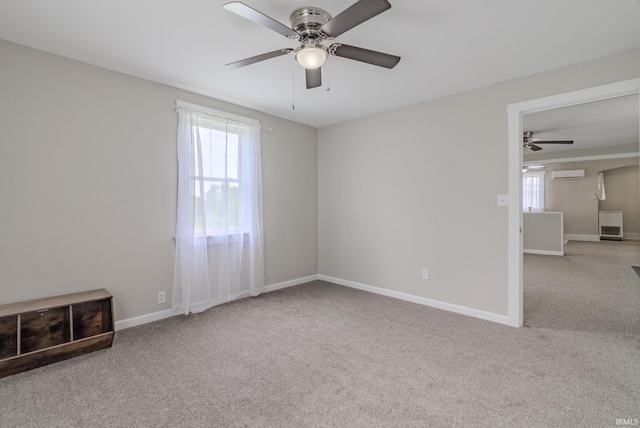 8694 W 1000 S Unit 35, Lafontaine, IN 46940 - carpeted empty room with ceiling fan, an AC wall unit, and baseboards