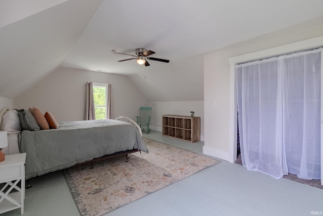 8694 W 1000 S Unit 35, Lafontaine, IN 46940 - bedroom with vaulted ceiling and a ceiling fan