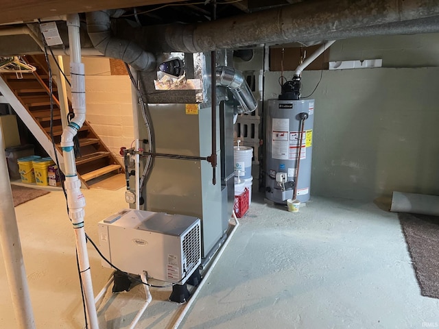404 Klinger Ave, Plymouth, IN 46563 - unfinished basement with water heater and stairs