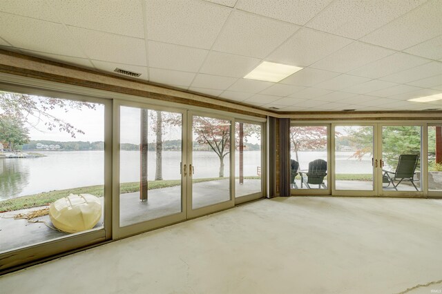 50 Reindeer Cir, Santa Claus, IN 47579 - unfurnished sunroom with french doors, a water view, and plenty of natural light