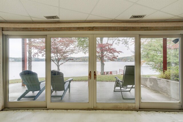 50 Reindeer Cir, Santa Claus, IN 47579 - doorway to outside with a drop ceiling, a water view, and french doors