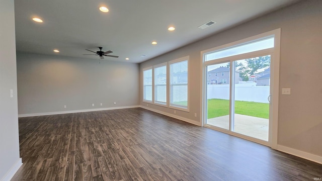 916 Cameo Dr, Evansville, IN 47711 - spare room with a ceiling fan, dark wood finished floors, baseboards, and recessed lighting