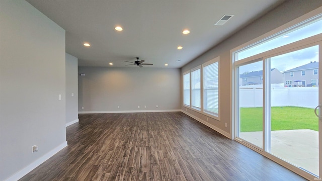 916 Cameo Dr, Evansville, IN 47711 - spare room with dark wood-style floors, recessed lighting, baseboards, and ceiling fan