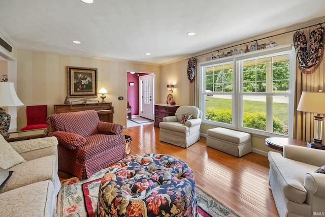 3709 Capilano Dr, West Lafayette, IN 47906 - living room with ornamental molding, hardwood / wood-style flooring, and recessed lighting