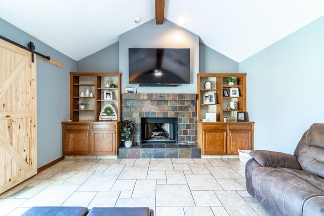10909 Bittersweet Dells Ln, Fort Wayne, IN 46814 - living area with a barn door and a tiled fireplace