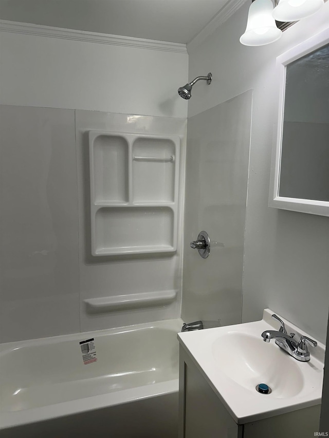 3912 E Fleming Ave, Fort Wayne, IN 46806 - bathroom featuring crown molding, tub / shower combination, and vanity