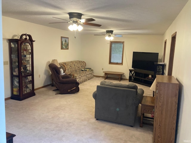 305 N Lincoln Ave, Fowler, IN 47944 - living area featuring ceiling fan, baseboards, and carpet