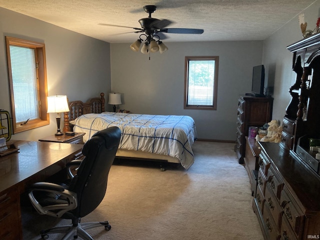 305 N Lincoln Ave, Fowler, IN 47944 - carpeted bedroom featuring a textured ceiling, an office area, and a ceiling fan