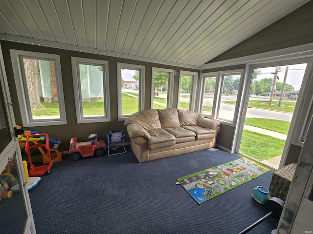 220 W Main St, Greentown, IN 46936 - sunroom with vaulted ceiling, carpet floors, and wooden ceiling
