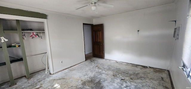 5002 Canterbury Dr, Fort Wayne, IN 46835 - unfurnished bedroom featuring crown molding, a closet, and ceiling fan