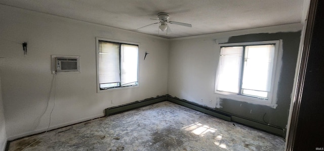 5002 Canterbury Dr, Fort Wayne, IN 46835 - spare room with a wall mounted air conditioner, healthy amount of natural light, crown molding, concrete flooring, and ceiling fan