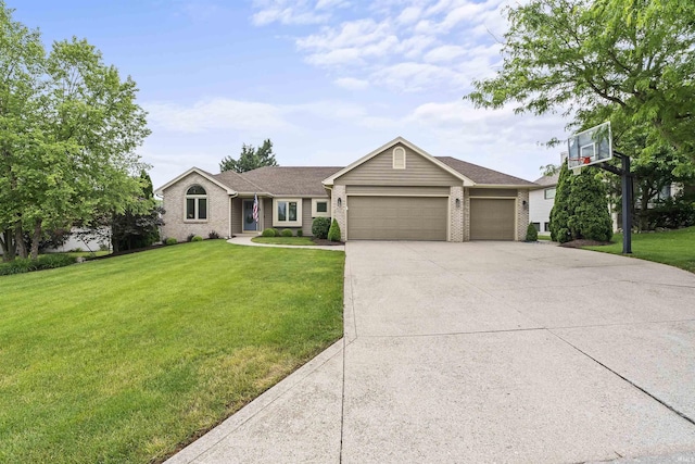 217 White Field Dr, Fort Wayne, IN 46804 - ranch-style house featuring an attached garage, driveway, a front yard, and brick siding