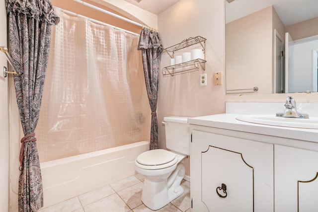 18363 Sheffield Ln, Bristol, IN 46507 - bathroom featuring shower / tub combo with curtain, toilet, vanity, and tile patterned flooring