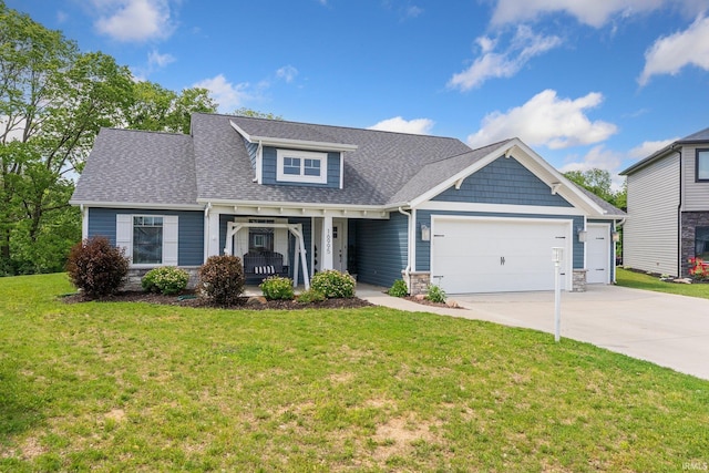 16995 Hatstick Ct, Fort Wayne, IN 46845 - craftsman inspired home featuring an attached garage, driveway, a porch, a front yard, and roof with shingles