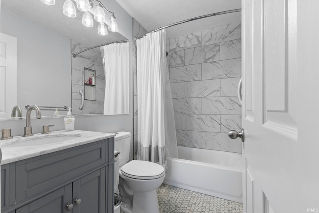 5405 N Andrea Dr, Bloomington, IN 47404 - bathroom featuring vanity, shower / bath combination with curtain, toilet, and tile patterned floors
