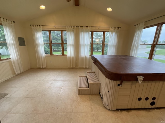 404 Ridge Ct, Ossian, IN 46777 - dining area featuring plenty of natural light, light tile patterned floors, recessed lighting, a ceiling fan, and baseboards