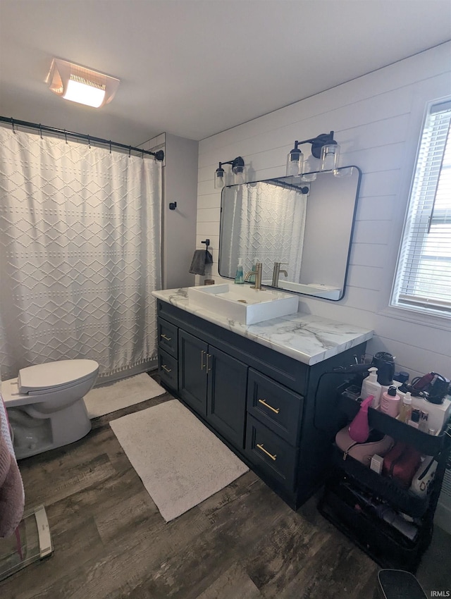 664 Columbia St, Berne, IN 46711 - full bathroom with wood finished floors, toilet, and double vanity