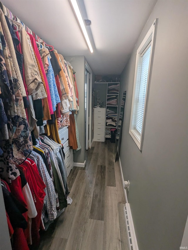 664 Columbia St, Berne, IN 46711 - walk in closet featuring wood finished floors and a baseboard radiator