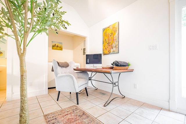 2910 W Devon Rd, Muncie, IN 47304 - tiled home office featuring lofted ceiling and baseboards