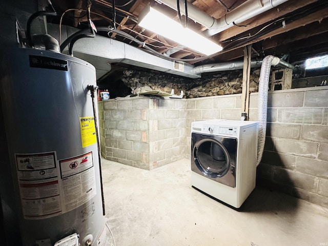 201 N Lafayette St, North Liberty, IN 46554 - unfinished below grade area featuring water heater and washer / dryer