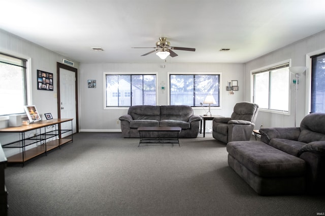 5101 Weir Dr, Muncie, IN 47304 - carpeted living room with plenty of natural light and ceiling fan