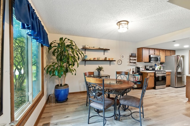 5816 Bayside Dr, Fort Wayne, IN 46815 - dining area featuring light wood finished floors, plenty of natural light, a textured ceiling, and baseboards