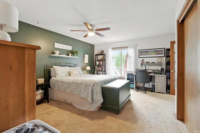 5816 Bayside Dr, Fort Wayne, IN 46815 - bedroom featuring a desk, light carpet, a textured ceiling, and a ceiling fan